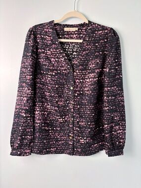 Tory Burch 100% Silk Printed Blouse M Purple